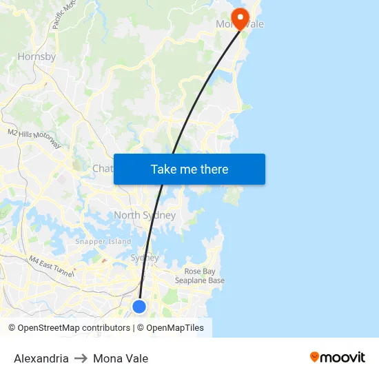 Alexandria to Mona Vale map