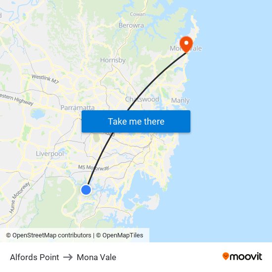 Alfords Point to Mona Vale map