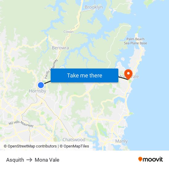 Asquith to Mona Vale map