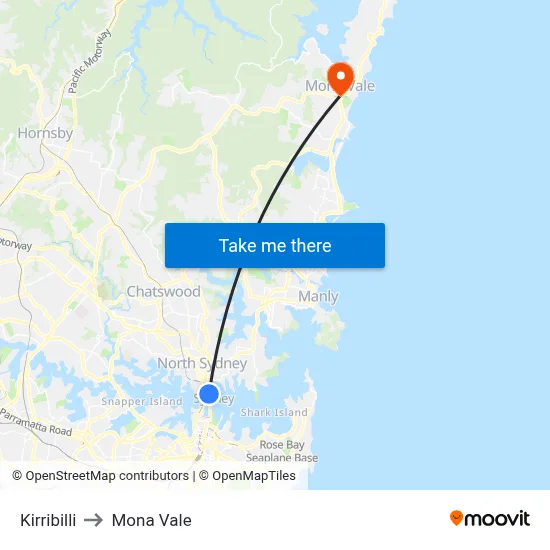 Kirribilli to Mona Vale map