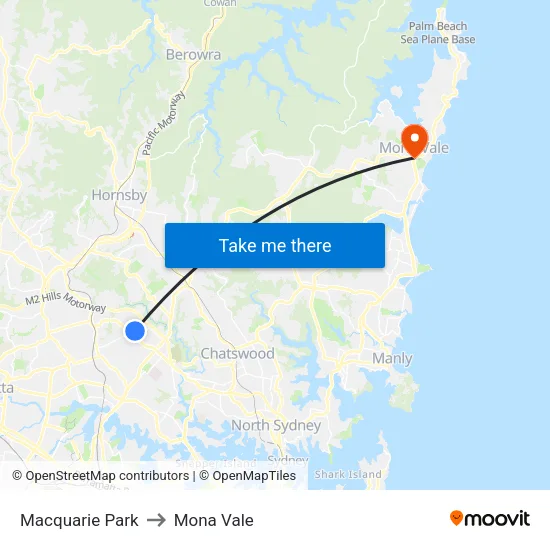 Macquarie Park to Mona Vale map
