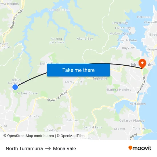 North Turramurra to Mona Vale map