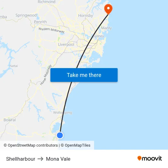 Shellharbour to Mona Vale map