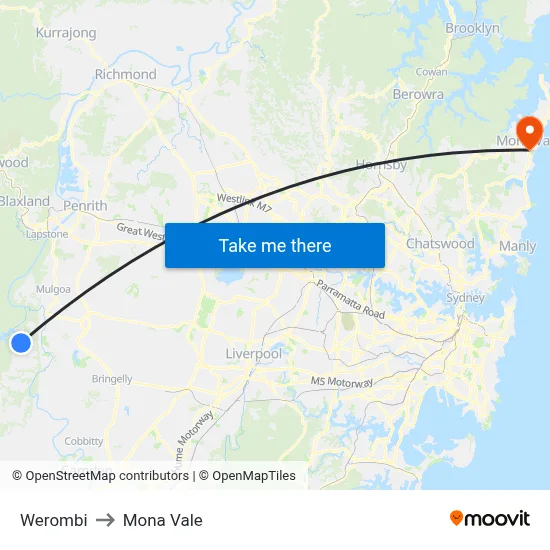 Werombi to Mona Vale map