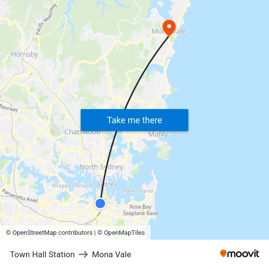 Town Hall Station to Mona Vale map