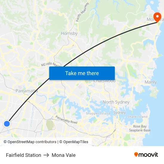 Fairfield Station to Mona Vale map