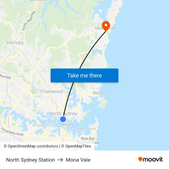 North Sydney Station to Mona Vale map