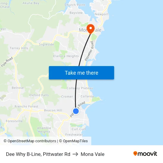Dee Why B-Line, Pittwater Rd to Mona Vale map