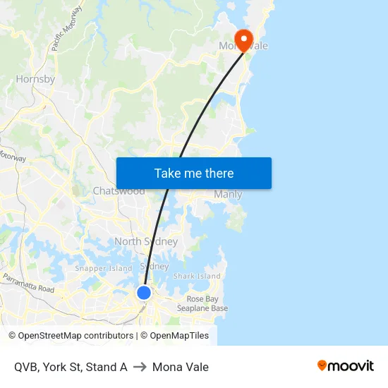 QVB, York St, Stand A to Mona Vale map