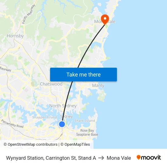 Wynyard Station, Carrington St, Stand A to Mona Vale map