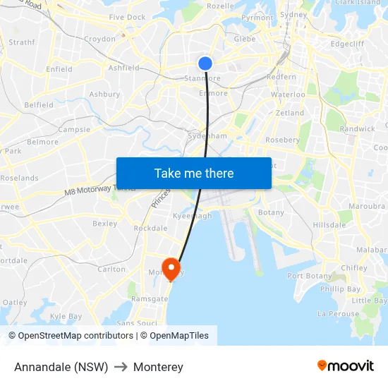 Annandale (NSW) to Monterey map