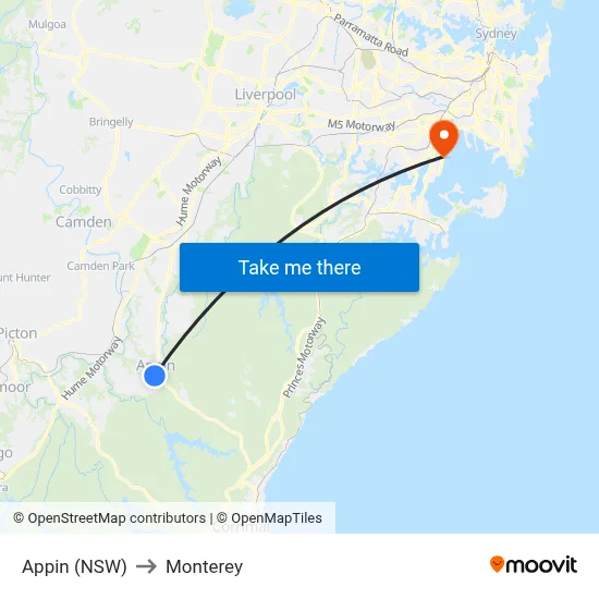Appin (NSW) to Monterey map