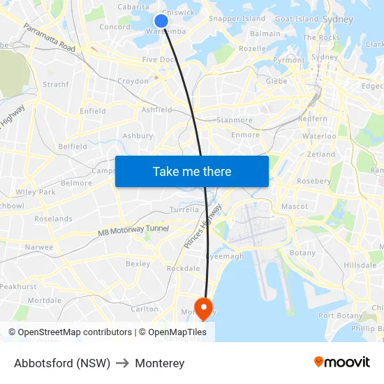 Abbotsford (NSW) to Monterey map