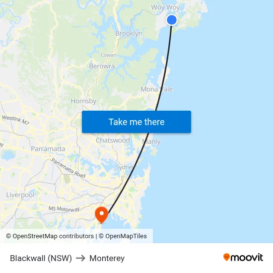Blackwall (NSW) to Monterey map
