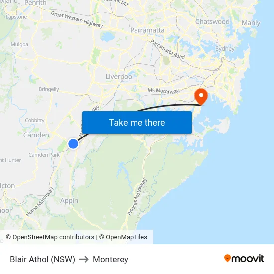 Blair Athol (NSW) to Monterey map