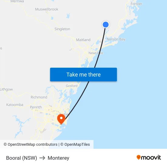 Booral (NSW) to Monterey map