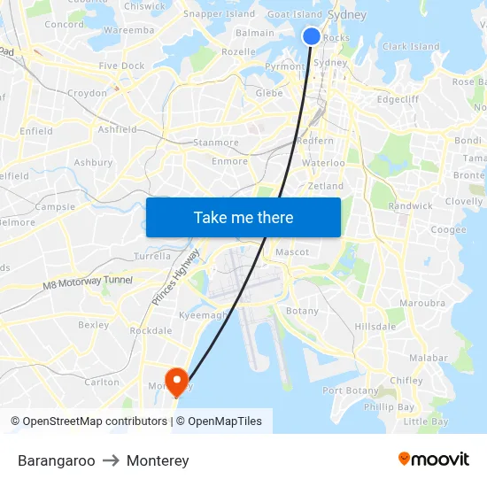Barangaroo to Monterey map