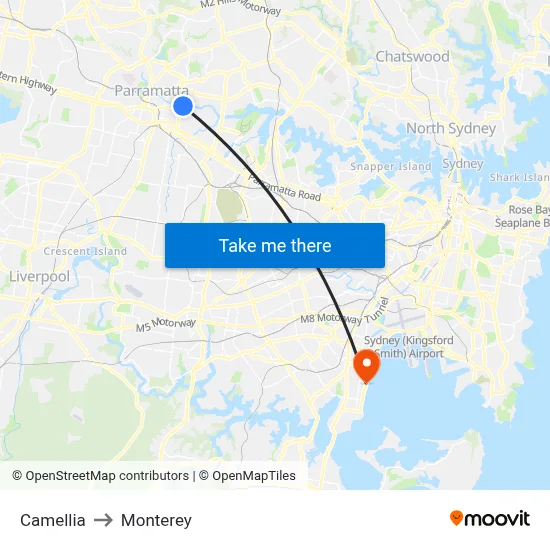 Camellia to Monterey map