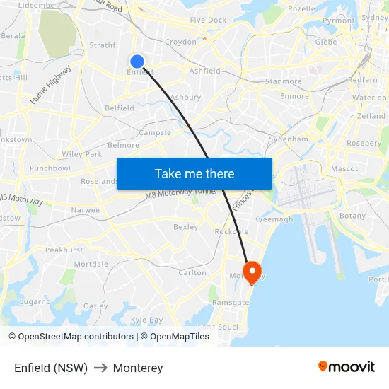 Enfield (NSW) to Monterey map