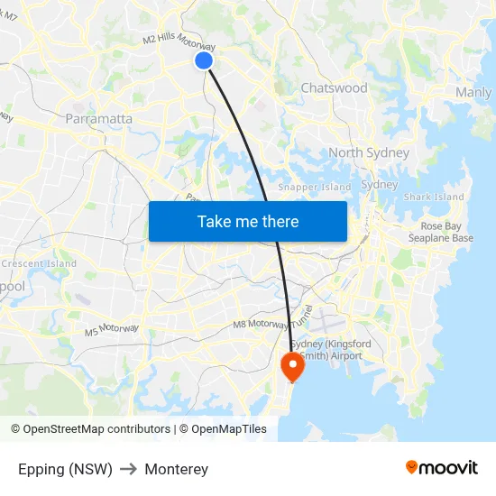 Epping (NSW) to Monterey map