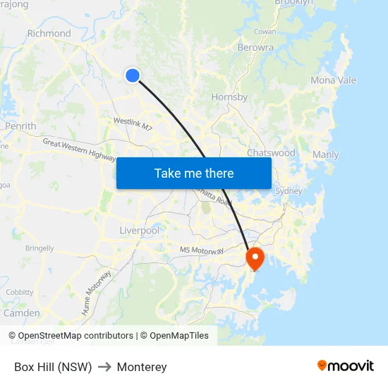 Box Hill (NSW) to Monterey map