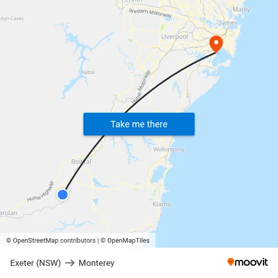Exeter (NSW) to Monterey map