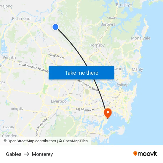 Gables to Monterey map