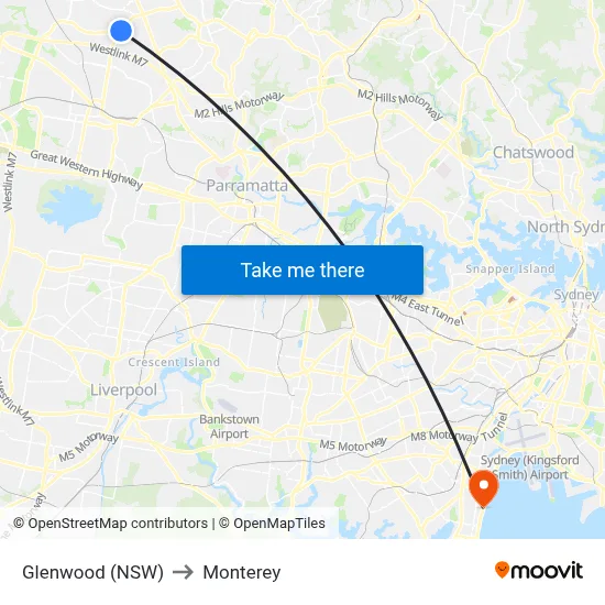 Glenwood (NSW) to Monterey map