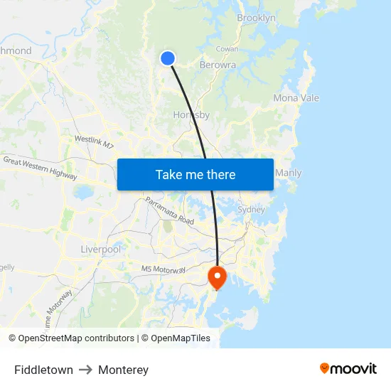 Fiddletown to Monterey map
