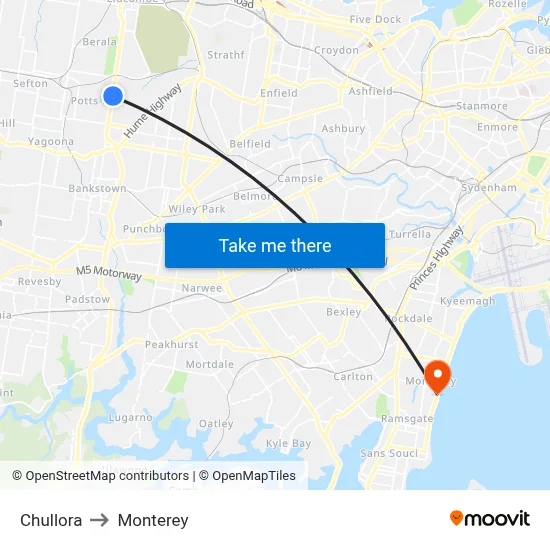 Chullora to Monterey map