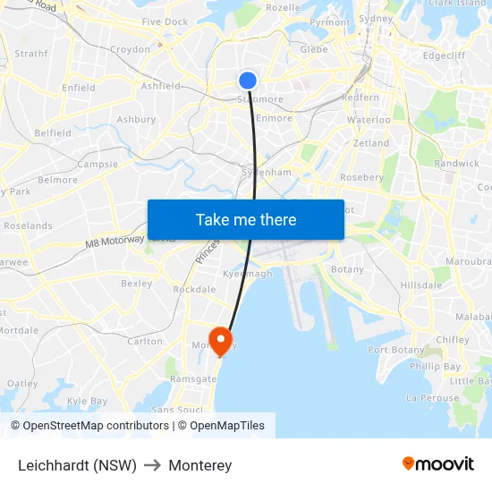 Leichhardt (NSW) to Monterey map