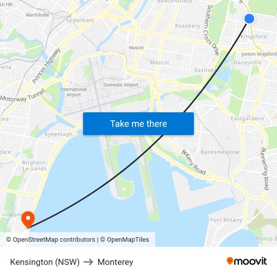 Kensington (NSW) to Monterey map