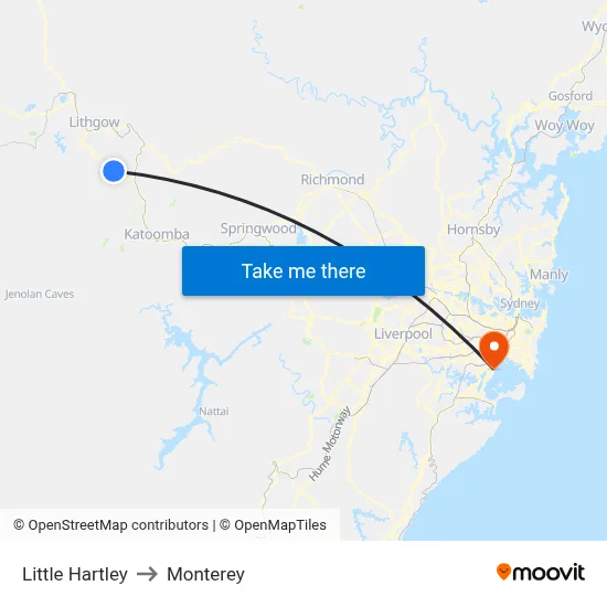 Little Hartley to Monterey map