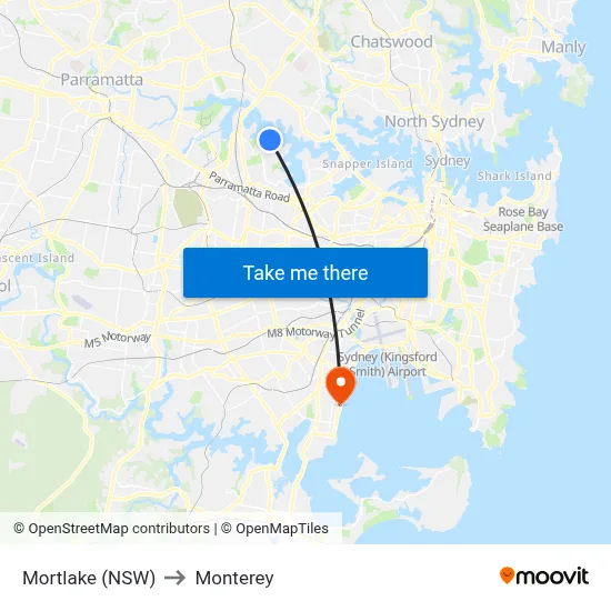 Mortlake (NSW) to Monterey map
