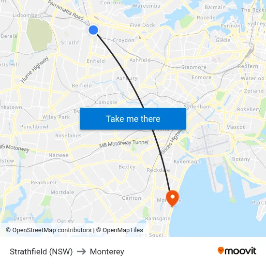 Strathfield (NSW) to Monterey map