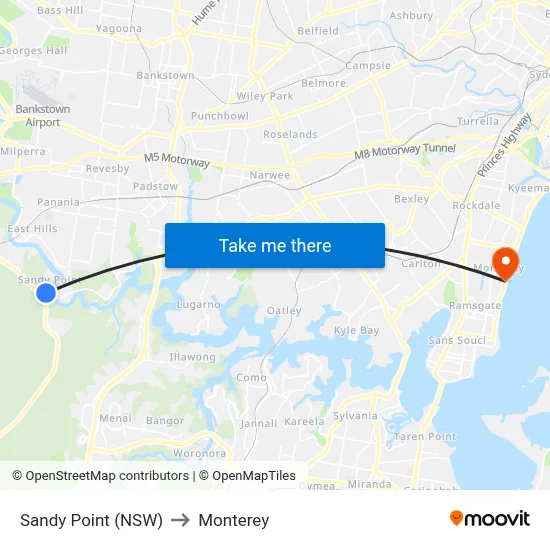 Sandy Point (NSW) to Monterey map