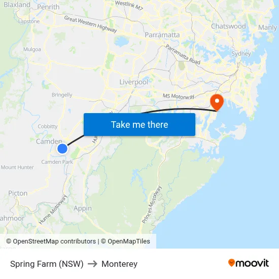 Spring Farm (NSW) to Monterey map