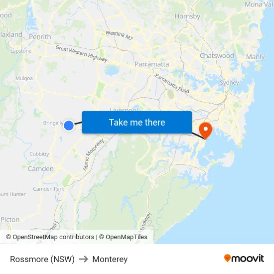 Rossmore (NSW) to Monterey map