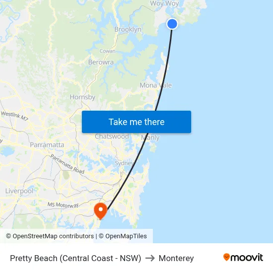 Pretty Beach (Central Coast - NSW) to Monterey map