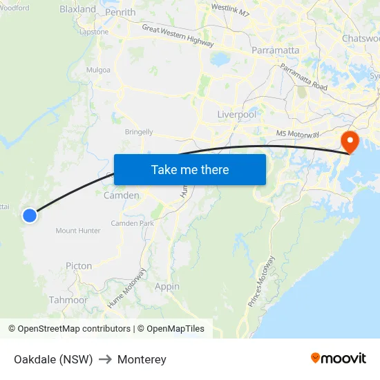 Oakdale (NSW) to Monterey map