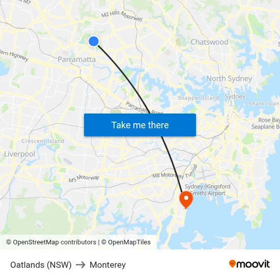 Oatlands (NSW) to Monterey map