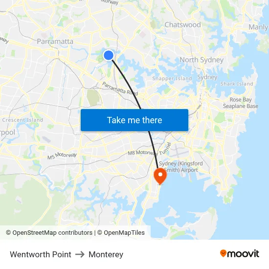 Wentworth Point to Monterey map