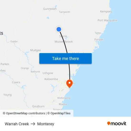 Warrah Creek to Monterey map