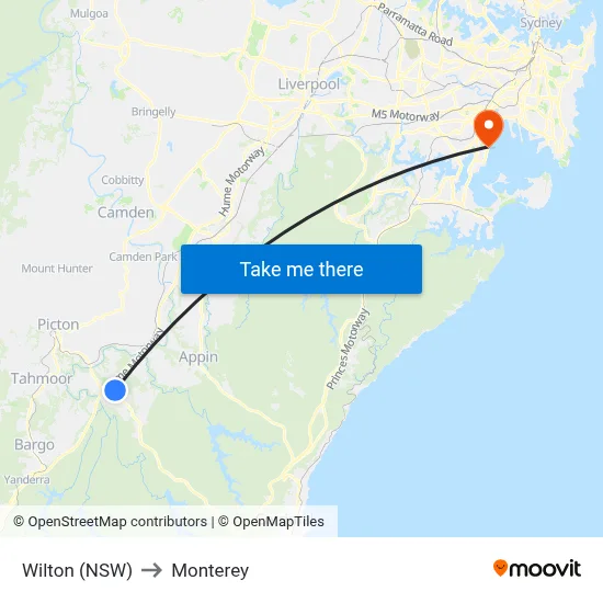 Wilton (NSW) to Monterey map