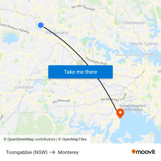 Toongabbie (NSW) to Monterey map