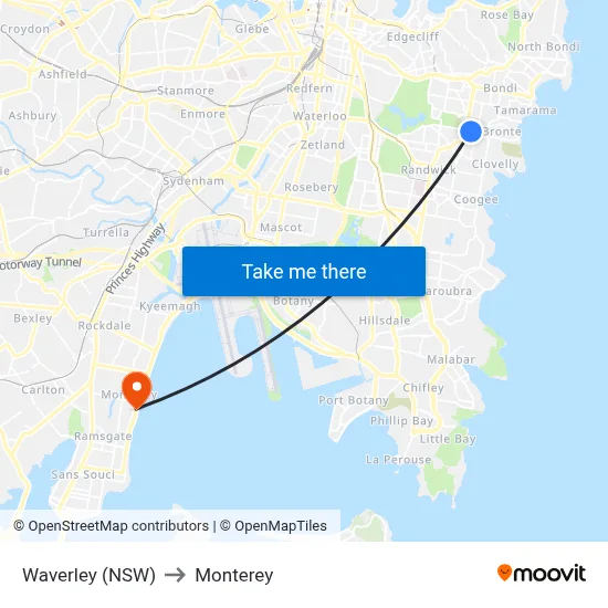 Waverley (NSW) to Monterey map