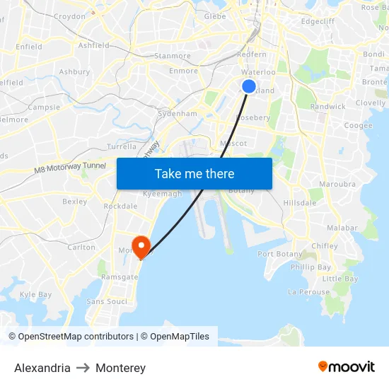 Alexandria to Monterey map