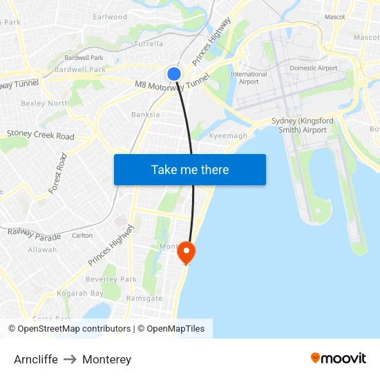 Arncliffe to Monterey map
