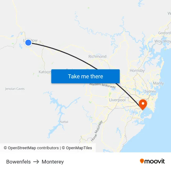 Bowenfels to Monterey map
