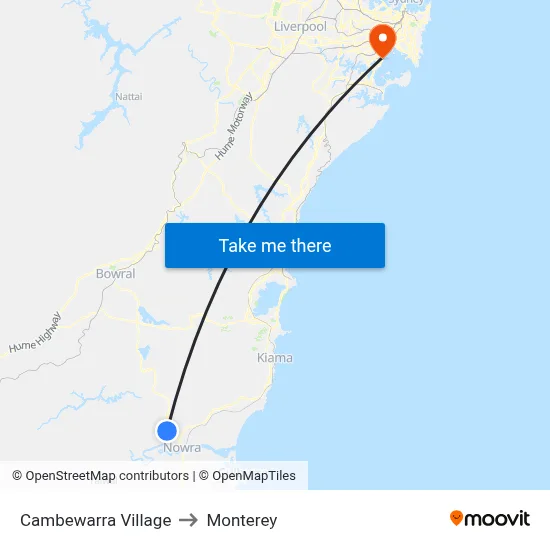 Cambewarra Village to Monterey map